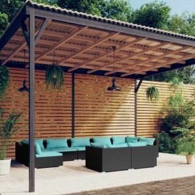 Set de muebles de jardín 9 pzas y cojines ratán sintético negro de vidaXL, Conjuntos de jardín - Ref: Foro24-3102057, Precio:...