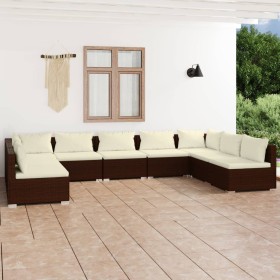 9-teiliges Gartenmöbel-Set und braune synthetische Rattankissen von vidaXL, Gartensets - Ref: Foro24-3101906, Preis: 939,95 €...