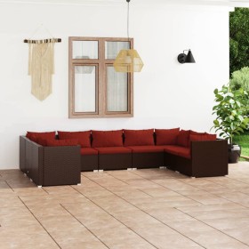 9-teiliges Gartenmöbel-Set und braune synthetische Rattankissen von vidaXL, Gartensets - Ref: Foro24-3101971, Preis: 823,34 €...