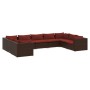 Set muebles de jardín 9 piezas y cojines ratán sintético marrón de vidaXL, Conjuntos de jardín - Ref: Foro24-3101971, Precio:...