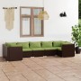 Set muebles de jardín 7 piezas y cojines ratán sintético marrón de vidaXL, Conjuntos de jardín - Ref: Foro24-3101956, Precio:...