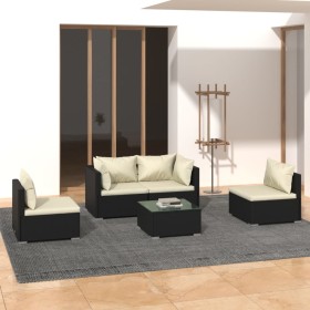 Gartenmöbel Set 5 Stück und Kissen Kunststoff Rattan schwarz von vidaXL, Gartensets - Ref: Foro24-3102175, Preis: 395,34 €, R...