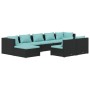 Set de muebles de jardín 9 pzas y cojines ratán sintético negro de vidaXL, Conjuntos de jardín - Ref: Foro24-3102001, Precio:...