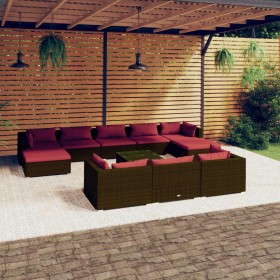 Garden furniture set 11 pieces and brown synthetic rattan cushions by vidaXL, Garden sets - Ref: Foro24-3102051, Price: 941,9...