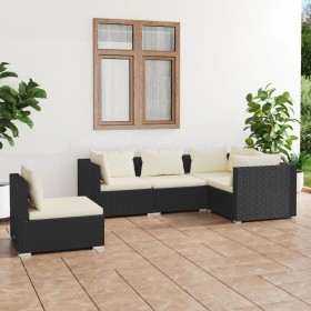 5-teiliges Gartenmöbel-Set und schwarze synthetische Rattankissen von vidaXL, Gartensets - Ref: Foro24-3102311, Preis: 402,99...