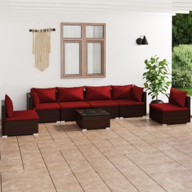 Garden furniture set 7 pieces with brown synthetic rattan cushions by vidaXL, Garden sets - Ref: Foro24-3102219, Price: 610,5...