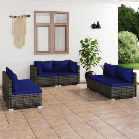 Set von Gartenmöbeln 6 Stück und Kissen synthetischen Rattan grau von vidaXL, Gartensets - Ref: Foro24-3102214, Preis: 448,99...