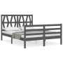 Gray solid wood bed frame with headboard 120x200 cm by vidaXL, Beds and slatted bases - Ref: Foro24-3194373, Price: 148,99 €,...