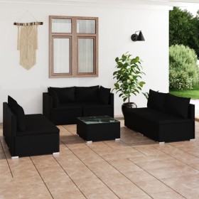 7-teiliges Gartenmöbel-Set und schwarze synthetische Rattankissen von vidaXL, Gartensets - Ref: Foro24-3102224, Preis: 687,99...