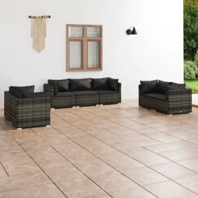 7-teiliges Gartenmöbel-Set und graue synthetische Rattankissen von vidaXL, Gartensets - Ref: Foro24-3102269, Preis: 625,99 €,...