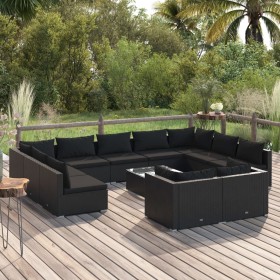 Set de muebles de jardín 12 pzas cojines ratán sintético negro de vidaXL, Conjuntos de jardín - Ref: Foro24-3102080, Precio: ...