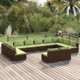 Gartenmöbel- und Kissenset, 12-teilig, braunes synthetisches Rattan von vidaXL, Gartensets - Ref: Foro24-3102140, Preis: 1,00...