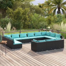 Gartenmöbel-Set, 13-teilig, schwarze Kissen aus synthetischem Rattan von vidaXL, Gartensets - Ref: Foro24-3102105, Preis: 1,0...