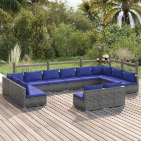 Set de muebles de jardín 12 pzas cojines ratán sintético gris de vidaXL, Conjuntos de jardín - Ref: Foro24-3102142, Precio: 8...