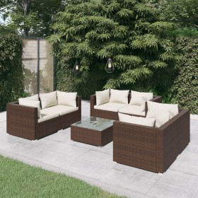 7-teiliges Gartenmöbel-Set und braune synthetische Rattankissen von vidaXL, Gartensets - Ref: Foro24-3102306, Preis: 598,02 €...