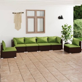 Garden furniture set 6 pieces with brown synthetic rattan cushions by vidaXL, Garden sets - Ref: Foro24-3102204, Price: 609,9...