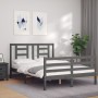 Gray solid wood bed frame with headboard 140x200 cm by vidaXL, Beds and slatted bases - Ref: Foro24-3194703, Price: 160,63 €,...