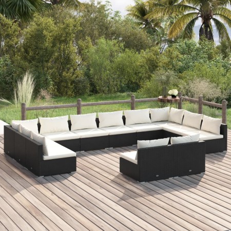 Set de muebles de jardín 12 pzas cojines ratán sintético negro de vidaXL, Conjuntos de jardín - Ref: Foro24-3102135, Precio: ...