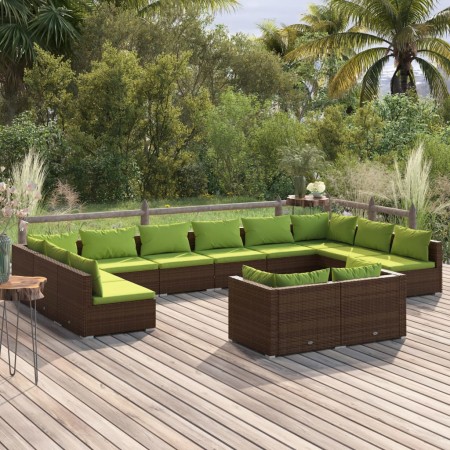 Set muebles de jardín 12 pzas y cojines ratán sintético marrón de vidaXL, Conjuntos de jardín - Ref: Foro24-3102092, Precio: ...