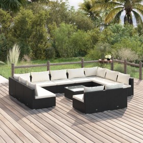 Set de muebles de jardín 12 pzas cojines ratán sintético negro de vidaXL, Conjuntos de jardín - Ref: Foro24-3102127, Precio: ...