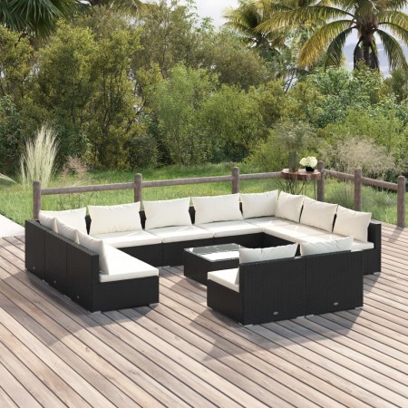 Gartenmöbel-Set, 12-teilig, schwarze Kissen aus synthetischem Rattan von vidaXL, Gartensets - Ref: Foro24-3102127, Preis: 1,0...