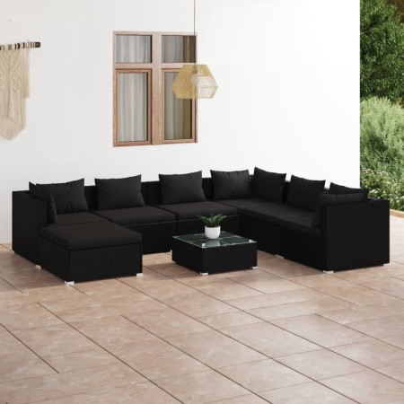 Set de muebles de jardín 8 pzas y cojines ratán sintético negro de vidaXL, Conjuntos de jardín - Ref: Foro24-3101848, Precio:...