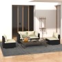 Set de muebles de jardín 4 pzas y cojines ratán sintético negro de vidaXL, Conjuntos de jardín - Ref: Foro24-3102167, Precio:...