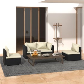 Set de muebles de jardín 4 pzas y cojines ratán sintético negro de vidaXL, Conjuntos de jardín - Ref: Foro24-3102167, Precio:...