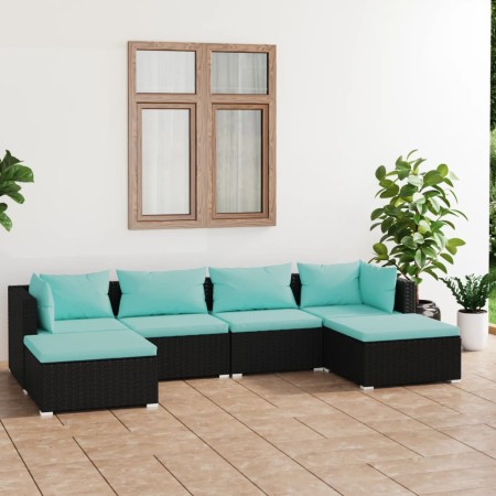 Set de muebles de jardín 6 pzas y cojines ratán sintético negro de vidaXL, Conjuntos de jardín - Ref: Foro24-3101801, Precio:...