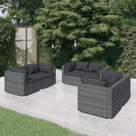 Set de muebles de jardín 6 pzas y cojines ratán sintético gris de vidaXL, Conjuntos de jardín - Ref: Foro24-3102301, Precio: ...