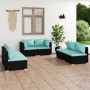 Set de muebles de jardín 6 pzas y cojines ratán sintético negro de vidaXL, Conjuntos de jardín - Ref: Foro24-3102209, Precio:...