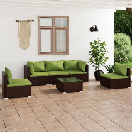 Set muebles de jardín 6 piezas y cojines ratán sintético marrón de vidaXL, Conjuntos de jardín - Ref: Foro24-3102196, Precio:...