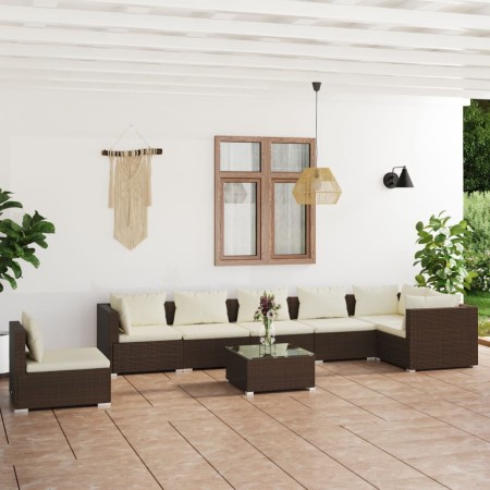 Set muebles de jardín 8 piezas y cojines ratán sintético marrón de vidaXL, Conjuntos de jardín - Ref: Foro24-3102346, Precio:...