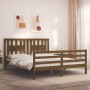 Double bed frame with honey brown wooden headboard by vidaXL, Beds and slatted bases - Ref: Foro24-3194579, Price: 153,42 €, ...