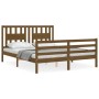 Double bed frame with honey brown wooden headboard by vidaXL, Beds and slatted bases - Ref: Foro24-3194579, Price: 153,42 €, ...