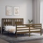 Double bed frame with honey brown wooden headboard by vidaXL, Beds and slatted bases - Ref: Foro24-3194579, Price: 153,42 €, ...