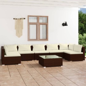 8-teiliges Gartenmöbel-Set und braune synthetische Rattankissen von vidaXL, Gartensets - Ref: Foro24-3101898, Preis: 769,99 €...