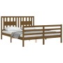 Double bed frame with honey brown wooden headboard by vidaXL, Beds and slatted bases - Ref: Foro24-3194579, Price: 153,42 €, ...