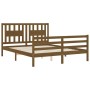 Double bed frame with honey brown wooden headboard by vidaXL, Beds and slatted bases - Ref: Foro24-3194579, Price: 153,42 €, ...