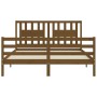 Double bed frame with honey brown wooden headboard by vidaXL, Beds and slatted bases - Ref: Foro24-3194579, Price: 153,42 €, ...