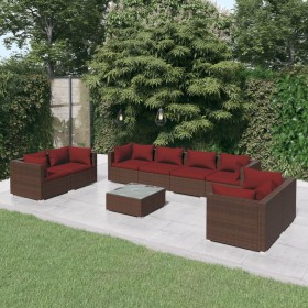 9-teiliges Gartenmöbel-Set und braune synthetische Rattankissen von vidaXL, Gartensets - Ref: Foro24-3102291, Preis: 817,99 €...