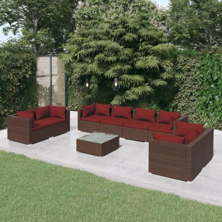 9-teiliges Gartenmöbel-Set und braune synthetische Rattankissen von vidaXL, Gartensets - Ref: Foro24-3102291, Preis: 832,46 €...