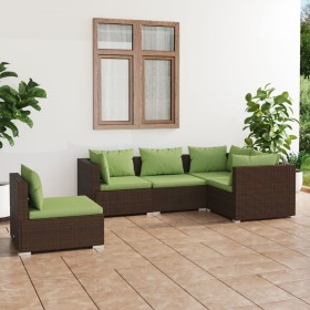 5-teiliges Gartensofa-Set und braune synthetische Rattankissen von vidaXL, Gartensets - Ref: Foro24-3102316, Preis: 422,37 €,...