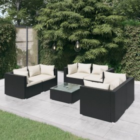 Set de muebles de jardín 7 pzas y cojines ratán sintético negro de vidaXL, Conjuntos de jardín - Ref: Foro24-3102303, Precio:...