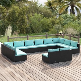 Set de muebles de jardín 12 pzas cojines ratán sintético negro de vidaXL, Conjuntos de jardín - Ref: Foro24-3102137, Precio: ...