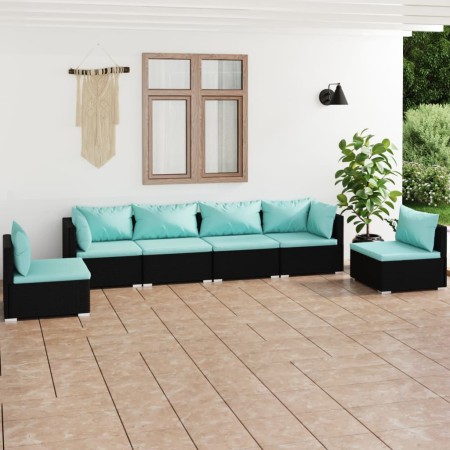 Set de muebles de jardín 6 pzas y cojines ratán sintético negro de vidaXL, Conjuntos de jardín - Ref: Foro24-3102201, Precio:...