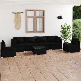 7-teiliges Gartenmöbel-Set und schwarze synthetische Rattankissen von vidaXL, Gartensets - Ref: Foro24-3102216, Preis: 687,99...