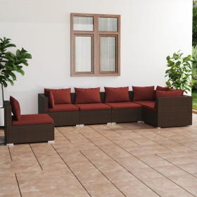 6-teiliges Gartenmöbel-Set und braune synthetische Rattankissen von vidaXL, Gartensets - Ref: Foro24-3102323, Preis: 597,01 €...