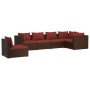 Set muebles de jardín 6 piezas y cojines ratán sintético marrón de vidaXL, Conjuntos de jardín - Ref: Foro24-3102323, Precio:...