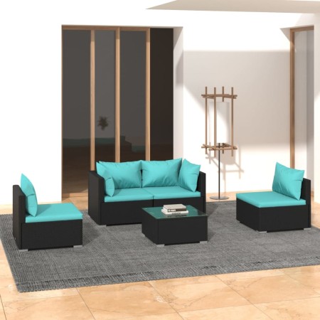 Set de muebles de jardín 5 pzas y cojines ratán sintético negro de vidaXL, Conjuntos de jardín - Ref: Foro24-3102177, Precio:...